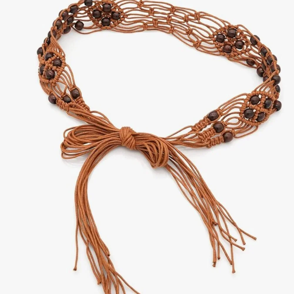 Boho Braided Wax Rope Belt – Adjustable Handmade Woven Waist Belt